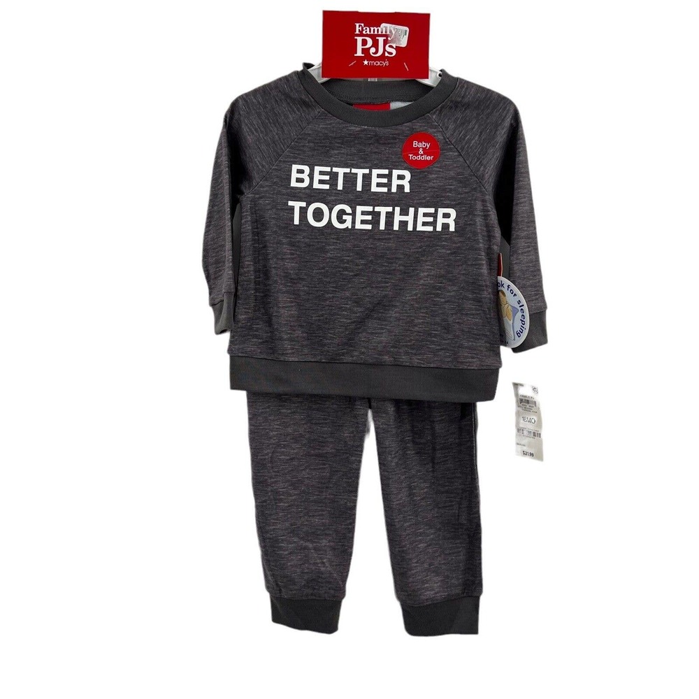 Family PJs Better Together Grey Graphic Print 2 Piece Unisex Baby Pajama Set New
